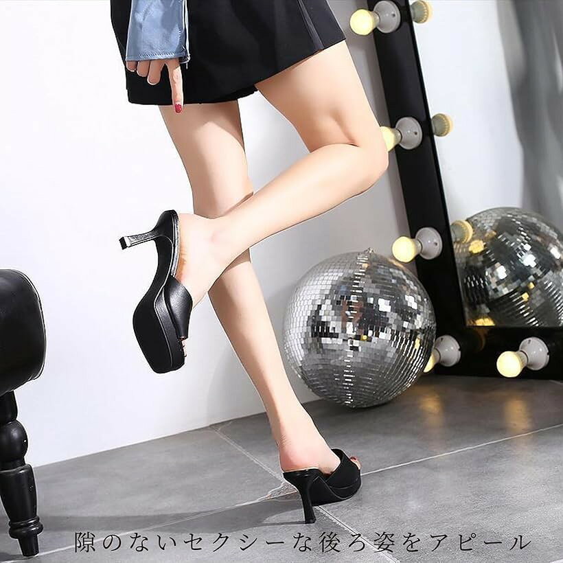 厚底ミュールサンダル レディース ピンヒール 8.5cm 黒 厚底サンダル かかとなし ブラック 24.0 (ブラック, 24.0 cm) - 3