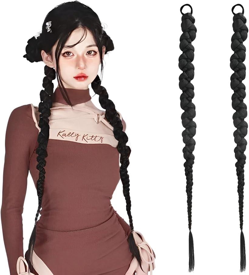 エクステ ウィッグ 三つ編み かわいい 長め おしゃれ 自然 おさげ 2本セット