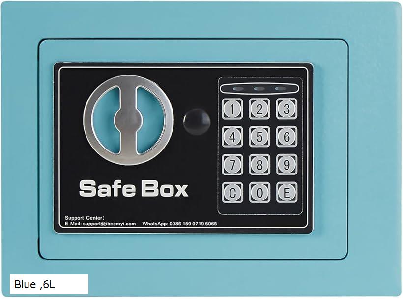 金庫 小型 家庭用 電子テンキー式 日本製 6L小型 safe 簡易 壁付け対応 ホテル金庫 防犯金庫 子供用・学生用 店舗用 緊急キー2本 日本語説明書付 アンカーボルトx2本 1(Blue, 6L)
