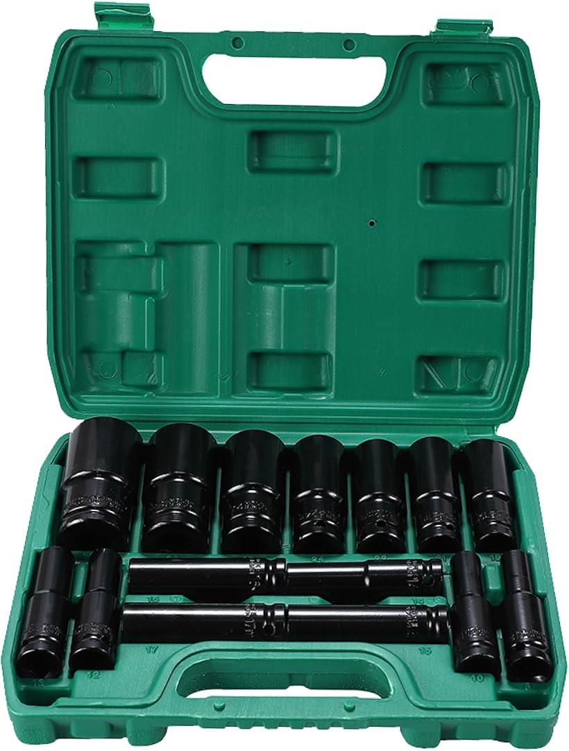ソケットレンチ ディープソケット ロングソケット インパクト 15本 セット 収納ケース付き 六角軸 工具..