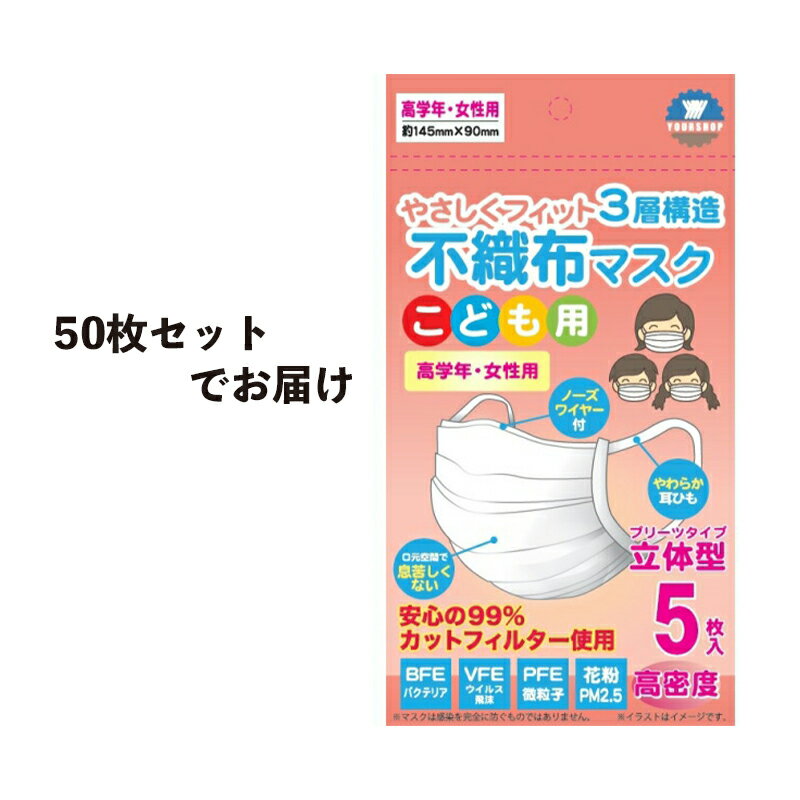 【あす楽対応 送料無料】【お得な50枚セット】マスク 子供用 小学校高学年向け ホワイト 不織布マスク 5枚入 10セット