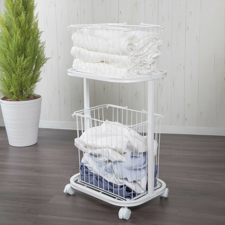 ■特徴持ち運びできる2サイズの大容量バスケットに洗濯物を分別できて便利です。キャスター付きなので移動も楽々です。スチール製のフレームは錆に強い粉体塗装仕上げです。■商品サイズ本体:幅44.5×奥行34×高さ84cmバスケット大外寸：幅38×...