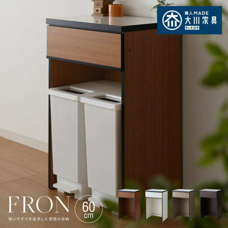 Rakuten - キッチンカウンター 60 完成品 FLON60 ダストボックス収納 モイス加工 ごみ箱 間仕切り 背面化粧 奥行45 高さ93 アルミ取っ手 北欧 フルオープンレール アイランドキッチン ポリエステル化粧板(代引不可)【送料無料】