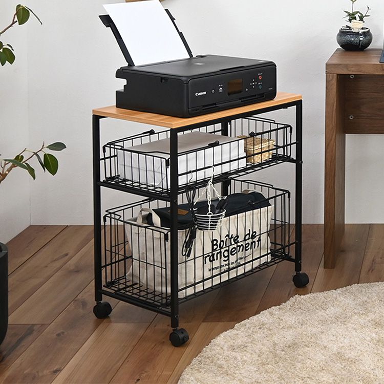 隙間収納 バスケット付き 2段 持ち運べるかご付き キャスター付き 押し入れ収納 クローゼット収納 おも..