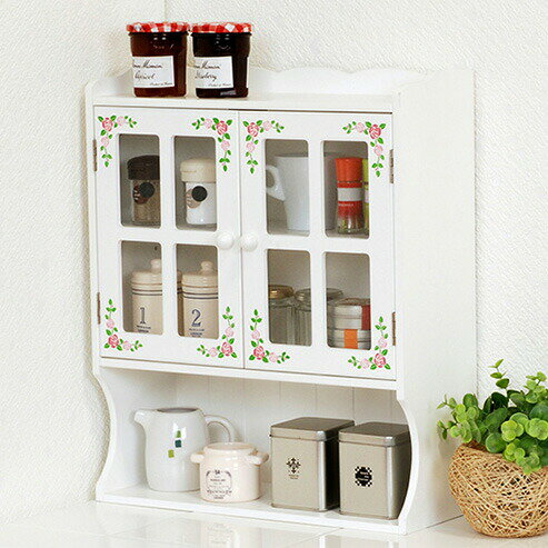 カウンター上収納 スパイスラック ローズ柄 調味料ラック 幅42cm ローズ柄 キッチンラック 収納ラック ..
