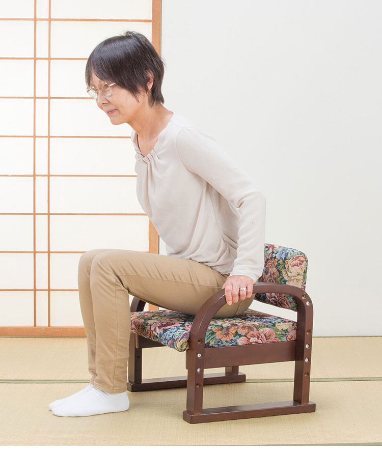 天然木 手すり付き 立ち座り楽ちん座椅子 日本製 2脚組 背もたれ付き 肘掛け 座面高さ調節 お年寄り 介護 プレゼント 父の日 母の日(代引不可)【送料無料】 [2]