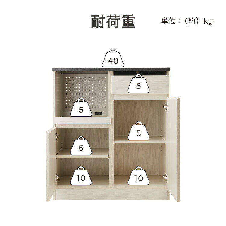 ジェメリ レンジ台 ホワイトウッド 収納 食器 調理器具 レンジ台 幅80 奥行45 調理...