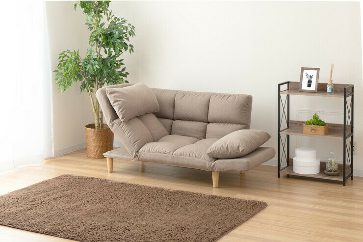 カウチソファ 最大幅177cm ベージュ ファブリックタイプ 2人掛けソファ リクライニングソファ ソファベッド 二人掛け 2P(代引不可)【送料無料】 [3]