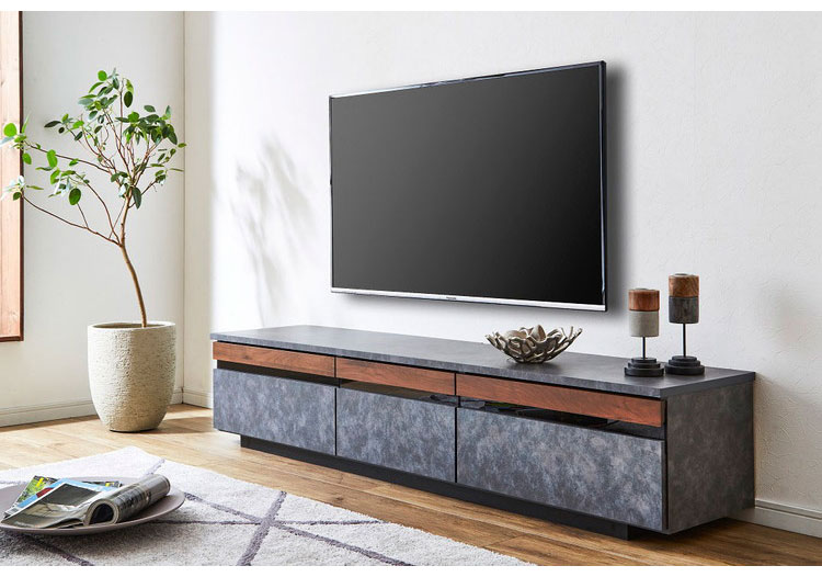 テレビ台 180 セラミック調 木目 完成品 おしゃれ 幅180 日本製 テレビボード ローボード TV台 TVボード ウォールナット無垢材(代引不可)【送料無料】 [3]