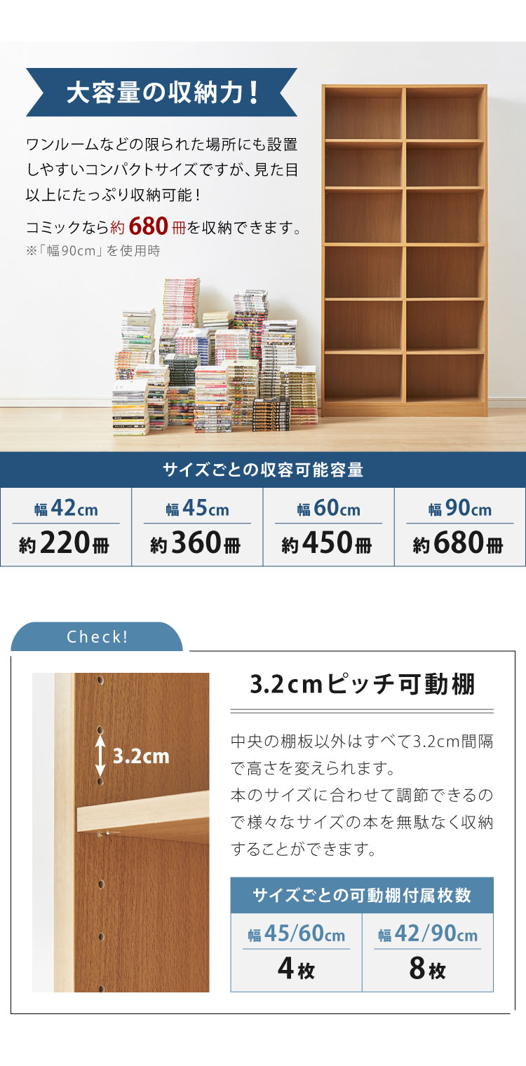 【選べる4サイズ】 本棚 大容量 幅42 幅45 幅60 幅90 奥行19 奥行29 高さ180 ラッ...