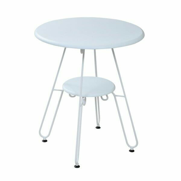 ヨーロッパ風 ロートアイアン 家具 カフェテーブル 丸 テーブル 幅60cm 高さ70 棚付き ホワイト(代引不可)【送料無料】