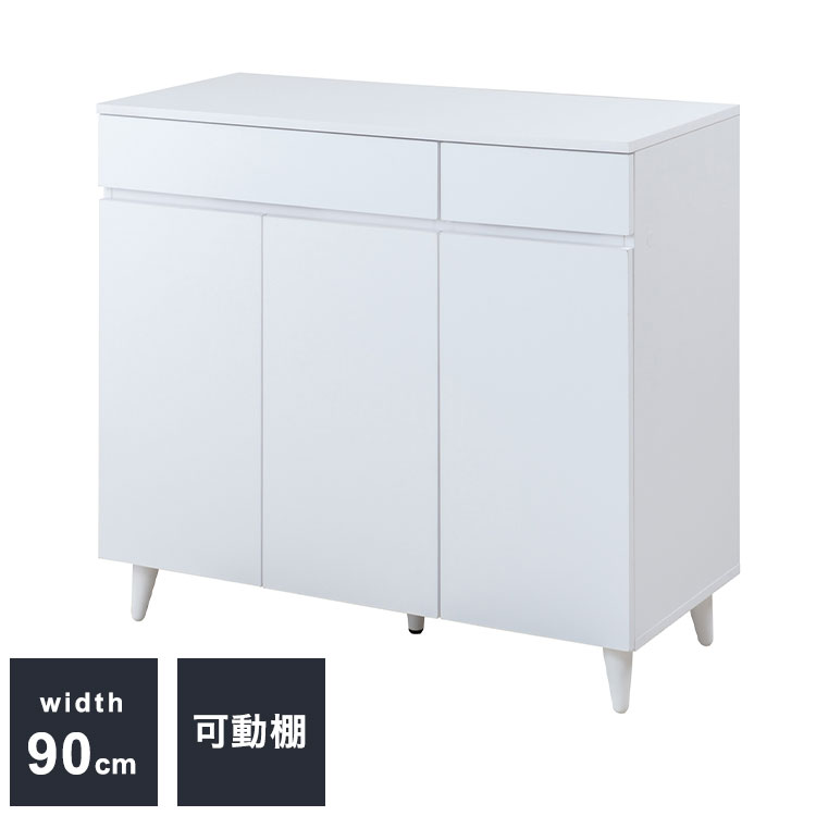 WHITE LIV 幅90 奥行40 高さ80 キャビネット リビングボード ホワイト フレンチシャビー 本棚 棚 サイドボード リビング 家具 キッチン 引き出し付き お洒落 木製 収納棚 扉付き 扉付 おしゃれ 収納(代引不可)【送料無料】(3)