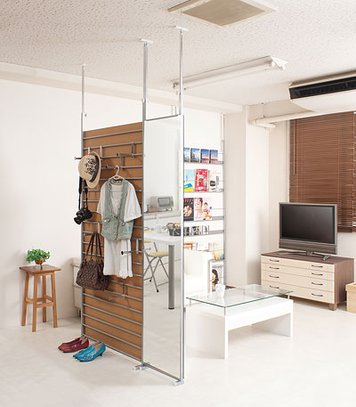 日本製 突っ張り 間仕切り 両面 ミラー 幅40 鏡 パーテーション 衝立 つっぱり 姿見 コンパクト スリム シンプル おしゃれ 仕切り 国産【送料無料】