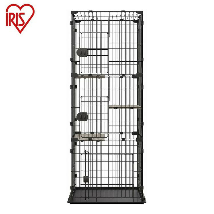 アイリスオーヤマ コンパクトキャットケージ3段 CCC-168 ダークグレー キャットケージ ケージ 猫 ネコ ..