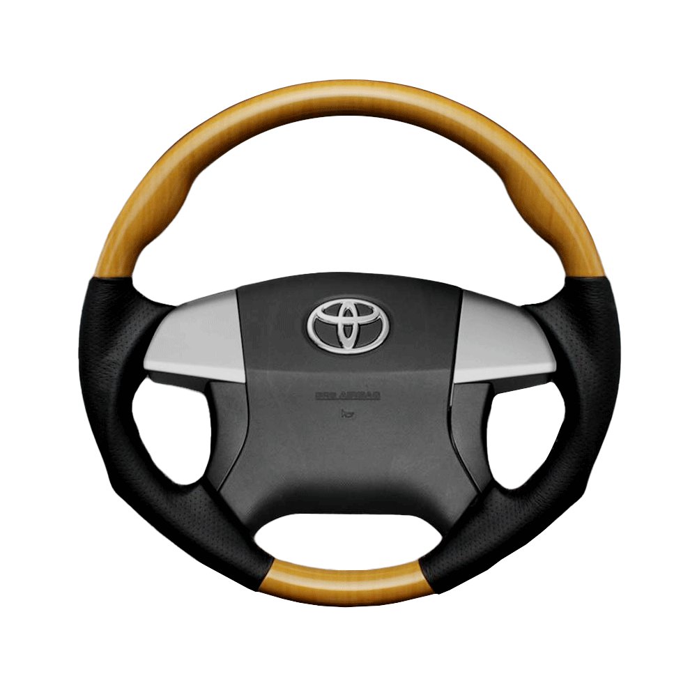 (黄木目×ダークグレー) 車種専用設計 高品質 ガングリップ ウッド×パンチング 本皮調 レザーステアリング アイシス 10系