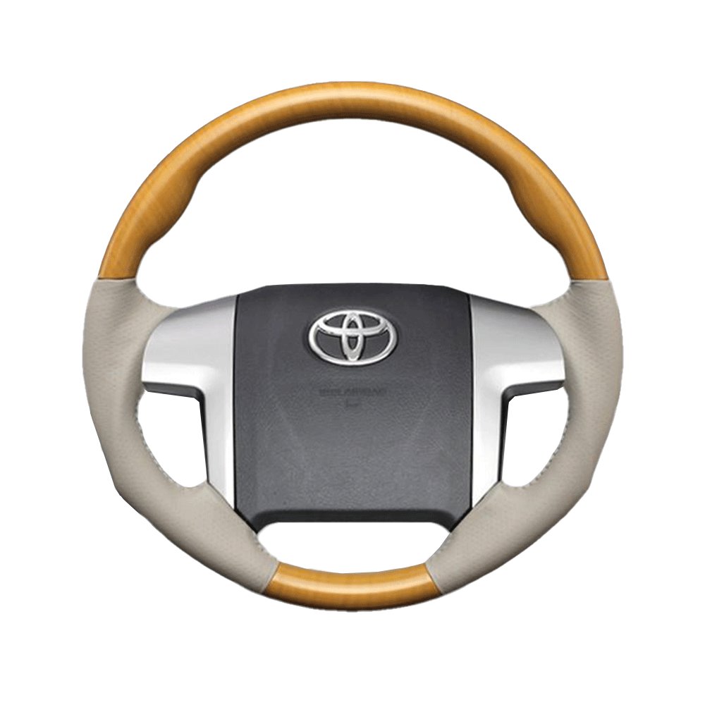 (黄木目×グレージュ) ガングリップ ウッド×パンチング 本皮調 レザーステアリング カムリ 40系 FEGGARI LS20-006 専用設計 高品質