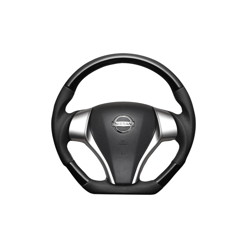 (ピアノブラック) Dタイプ ガングリップ ウッド×パンチング 本皮調 レザーステアリング キャラバン NV350 E26 中期用 VX FEGGARI LS26KDPBST-001