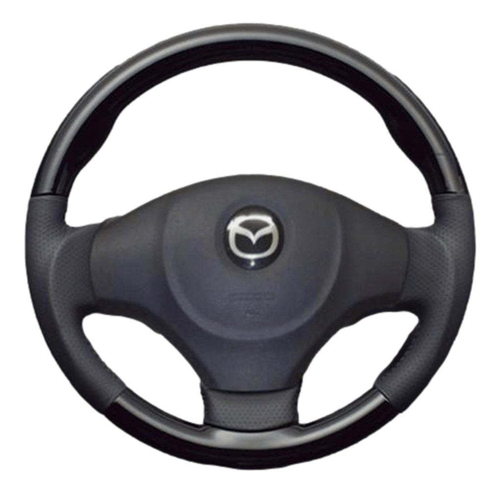 (ピアノブラック×ダークグレー) ガングリップ ウッド×パンチング 本皮調 レザーステアリング AZワゴン / AZワゴンカスタムスタイル MJ23S FEGGARI LS48-010