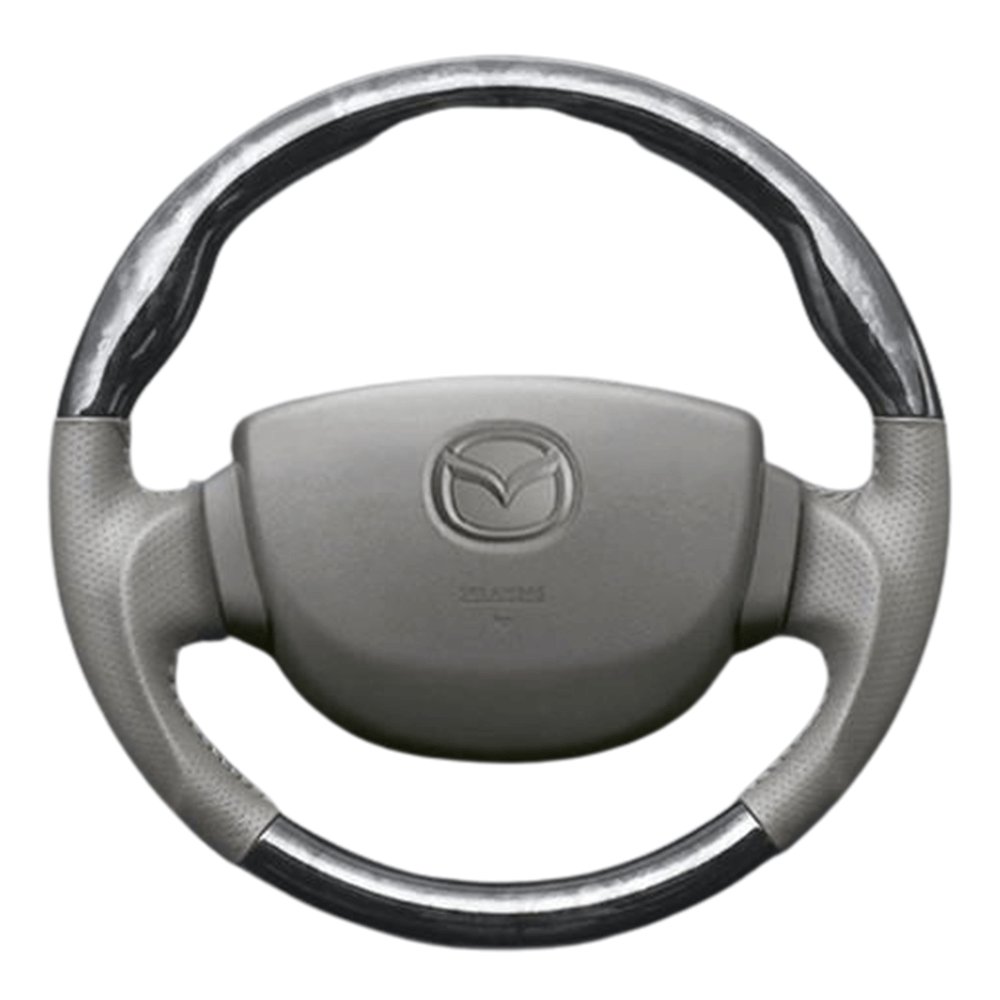 (黒木目×ベージュ) ガングリップ ウッド×パンチング 本皮調 レザーステアリング スクラムバン DG64V系 FEGGARI LS39-007