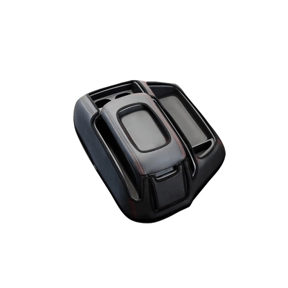 (ブラック×シルバー) コンソールBOXレザーカバー ハイエース / レジアスエース 200系 5型 ワイド車 S-GL用 FEGGARI CLCW-B-SS-006
