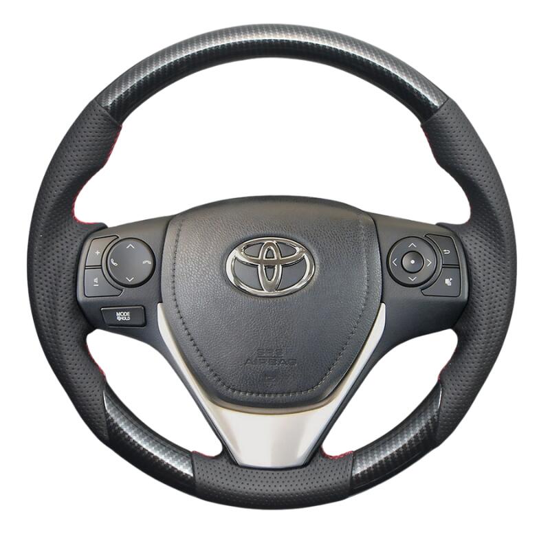 高品質の証ユーロステッチ採用 (カーボン調xレッドステッチ) 純正交換ガングリップステアリング カロー..
