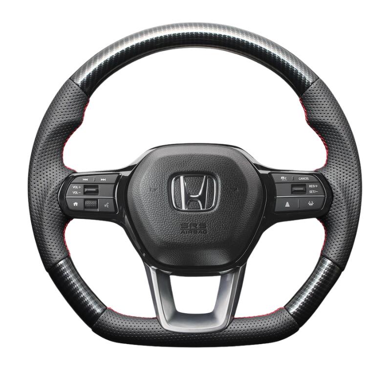 高品質の証ユーロステッチ採用 (カーボン調xレッドステッチ) 純正交換ガングリップステアリング ステップワゴン RP系 R4/5-R6/8 LS266　※純正ステアリングヒーター付車は取り付けできますが、ステアリングヒーターの機能が使用できなくなります