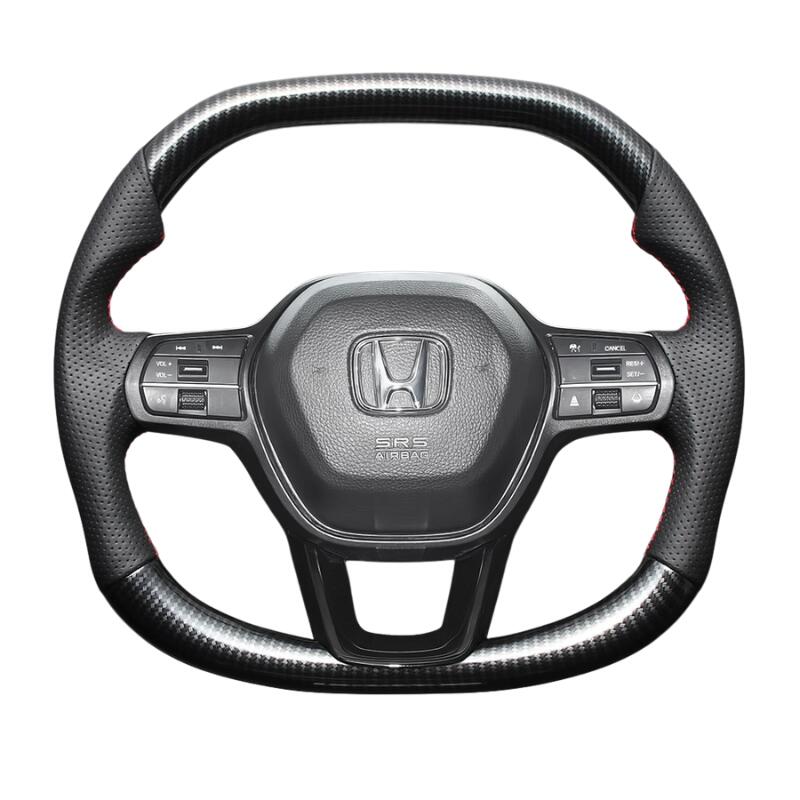 高品質の証ユーロステッチ採用 (カーボン調xレッドステッチ) 純正交換ガングリップステアリング シビック FL1/4/5 R3/9- LS273