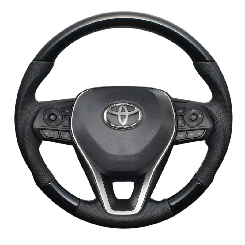 高品質の証ユーロステッチ採用 (ピアノブラックxシルバーステッチ) 純正交換ガングリップステアリング カローラスポーツ/ツーリング 210系 H30/6- LS186