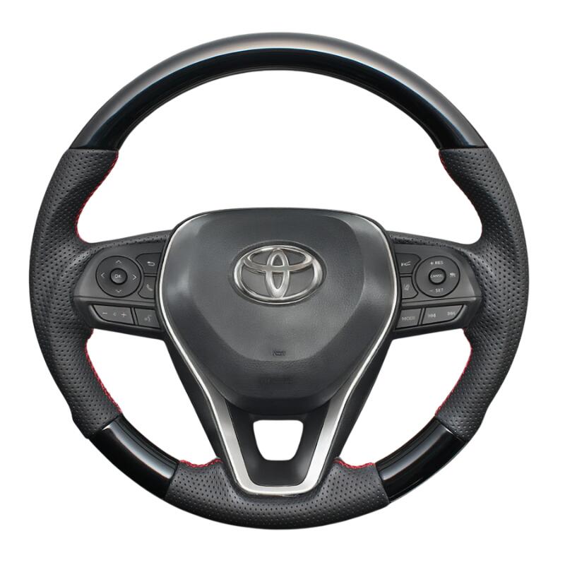高品質の証ユーロステッチ採用 (ピアノブラックxレッドステッチ) 純正交換ガングリップステアリング カローラクロス 210系 R3/9- LS188