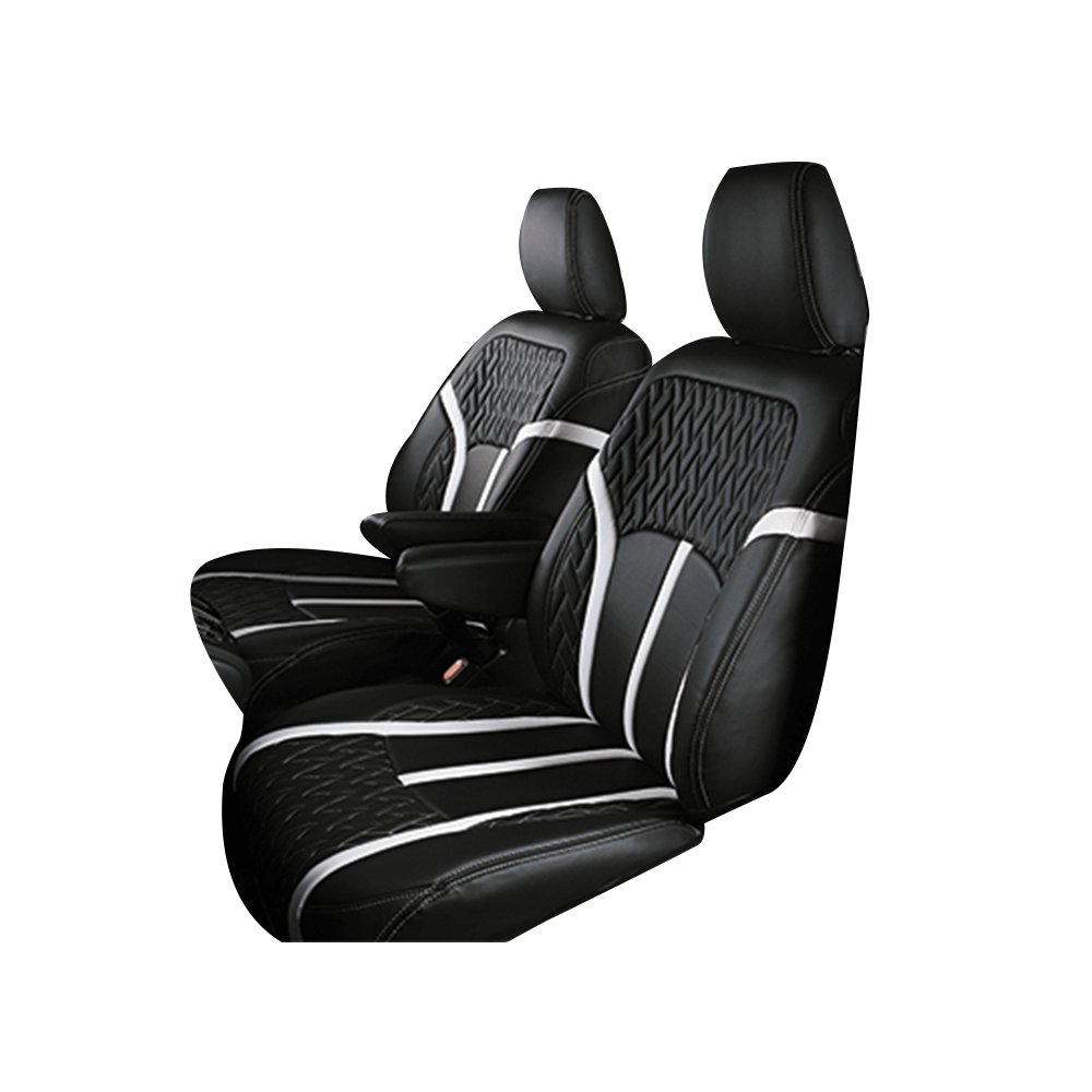 (ブラック×ホワイト) レザーシートカバー Type LUXE ノア / ヴォクシー 80系 ※7人乗り車用
