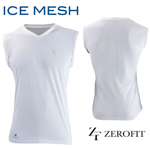 【ZEROFIT】アイスメッシュ VネックノースリーブICE MESH男性 女性 メンズ レディース接触冷感生地 冷感プリント メッシュ構造暑さ対策 クーリング効果イオンスポーツ2025モデル【ゴルフ】
