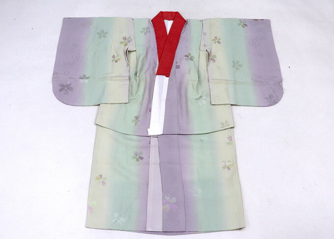【四つ身用】お子様用肌襦袢　女の子◇着物肌着◇下着【リサイクル品】◆7歳用　淡い紫・グリーン　桜