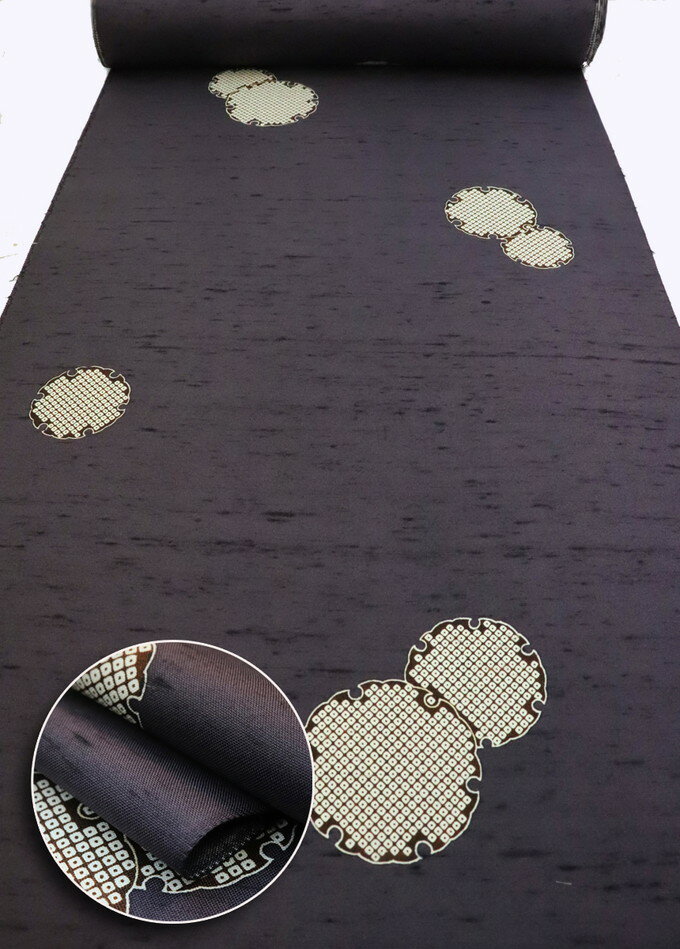 【牛首紬 ◆白山工房謹製】◇紬地・小紋着尺　正絹◆紫味のある濃い灰色系・浪花鼠（なにわねず）色　雪輪◆巾約37.0cmのサムネイル