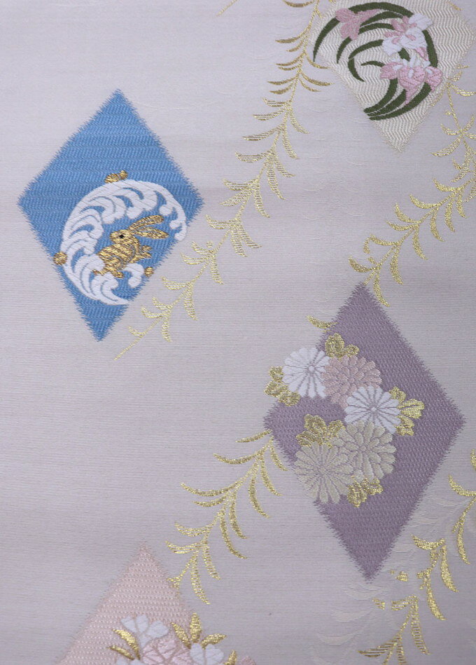 和装の優彩の未仕立て◆九寸名古屋◆佐々木染織（株）◇オフホワイト地　季節の花・ウサギ【新品】洒落帯｜アングル2
