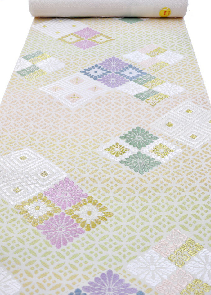 西陣の名門【佐々木染織】　とっても軽やかなお締め心地…♪　美品の８寸名古屋帯です SOUBIEN（創美苑） 名古屋帯 佐々木染織 京都西陣 桃色 ピンク 白 金