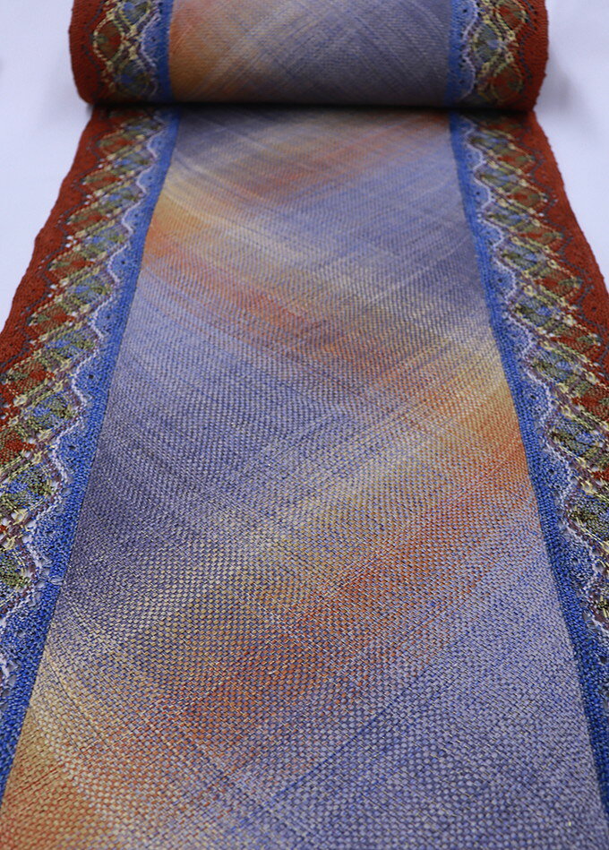 樂天商城 - 【八寸名古屋帯】全通 　未仕立て◆なごや帯　赤茶×青×金通し【新品】洒落帯