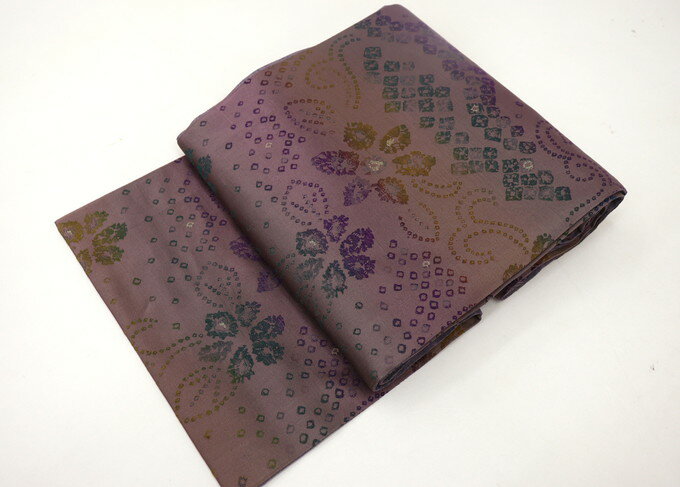 乐天商城 - 新品　洒落袋帯◇【お仕立上がり】正絹◇茶紫色ぼかし　絞り風柄 花更紗　洒落帯