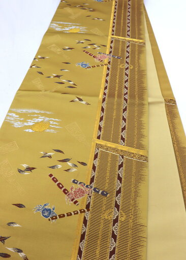 新品袋帯◇未仕立て 正絹◇金茶系・黄朽葉色(きくちば) カニ柄 新品袋帯◇未仕立て 正絹◇金茶系・黄朽葉色(きくちば) カニ柄