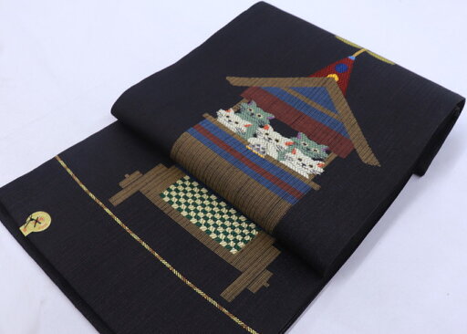 【猫好きさん必見★】袋帯 新品◇未仕立て◆正絹【西陣 鷹匠謹製2388】チャコールグレー地 祇園祭・長刀鉾に猫 【猫好きさん必見★】袋帯 新品◇未仕立て◆正絹【西陣 鷹匠謹製2388】チャコールグレー地 祇園祭・長刀鉾に猫