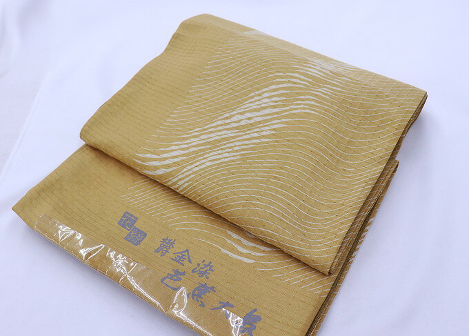 乐天商城 - 【本場大島紬　芭蕉大島袋帯】袋帯　全通【新品◇未仕立て】◆正絹◇黄土色地