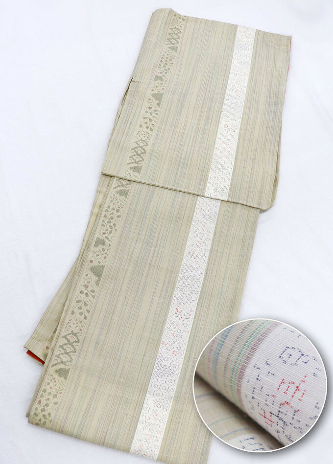 樂天商城 - 紬 袷着物◇中古【仕立上がり】紬地　小紋◆生成り・グレーベージュ系
