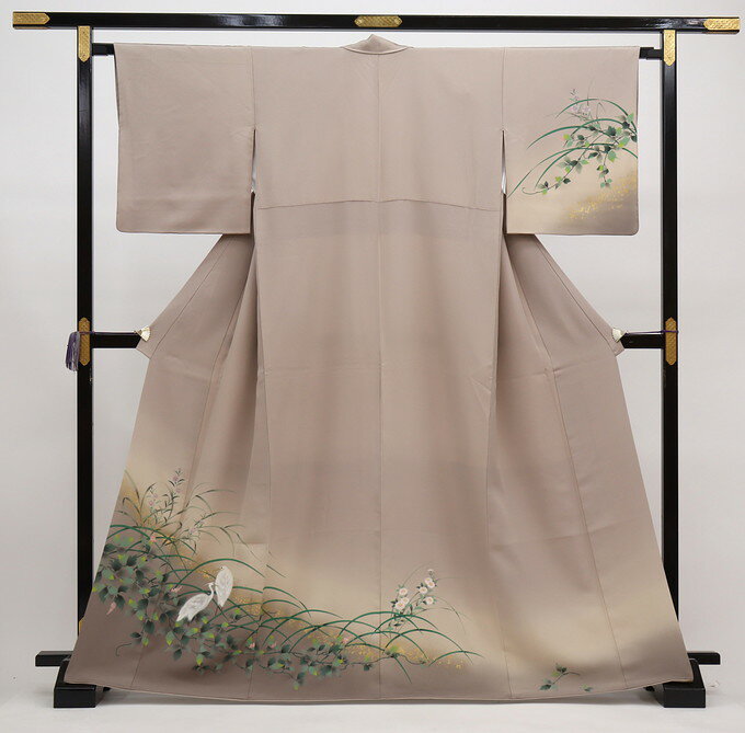 樂天商城 - ◆訪問着　正絹【お仕立て上り・中古品】グレー系　鷺・季節の花