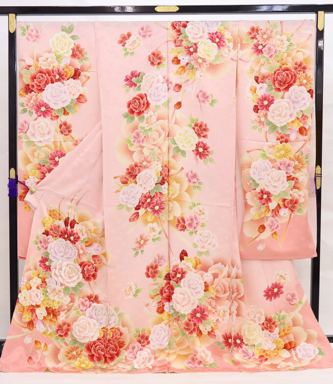 乐天商城 - 【当店厳選★振袖】お仕立上り【新品】◆サーモンピンク×薄ピンク系　華爛漫　地紋入り【正絹】