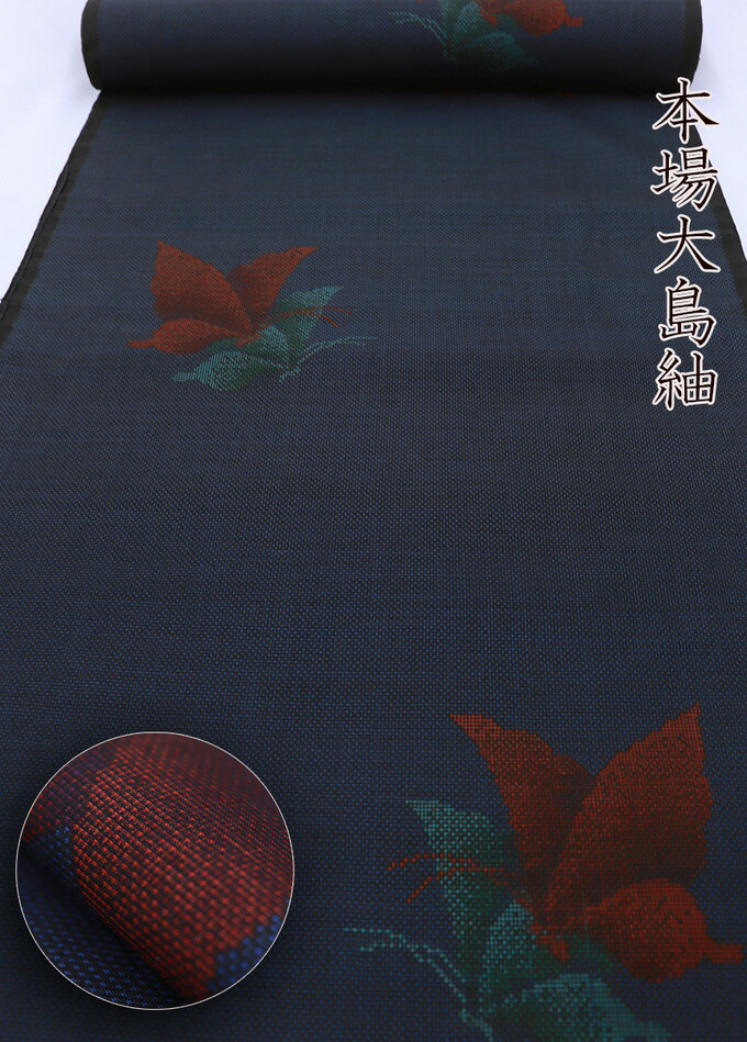 【本場奄美大島紬　古代染色純泥染】紬着尺　反物◇【本場大島紬協同組合連合会】純絹織物◆正絹★伝統工芸品　9マルキ◆巾約38.0cm