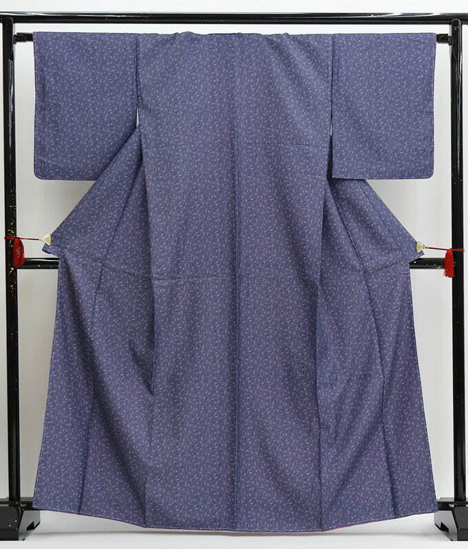 乐天商城 - 【扱いやすいポリエステルきもの】小紋　Lサイズ【袷】◇新品【仕立上がり】青紫色系　ポリエステル◆