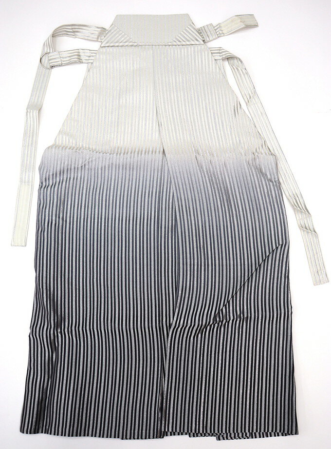 【簡単着付け★マジックテープ付き】◇男性袴【中古】ポリエステル　金襴◆オフホワイト×黒×シルバー系　行燈