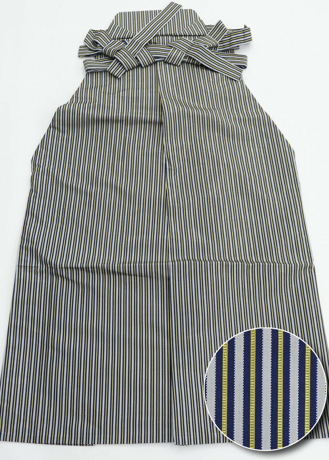 ◇男性袴　SSサイズ相当【中古】ポリエステル　縞　シマ◆黒×シルバー　行燈(4)