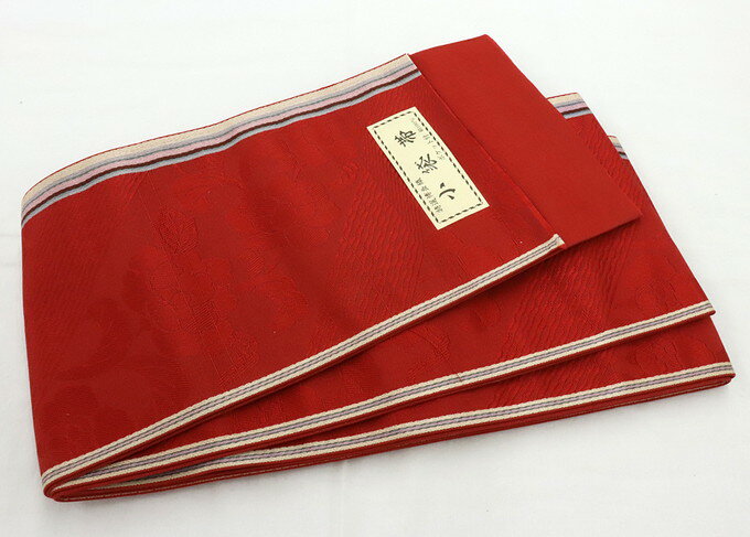 乐天商城 - 未仕立て◆博多小袋帯（博多半巾帯）◇浴衣・普段きものに【新古品】正絹◇本場筑前博多織 小袋帯◆臙脂色　紋更紗