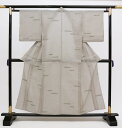 【小さめサイズ】◇夏用 夏きもの・バチ衿◇中古【仕立上がり】グレーベージュ色・麻風◇【居敷当なし】 ※若干訳アリ(肩山にうっすらヤケ・上前衽等にうっすら汚れ有)