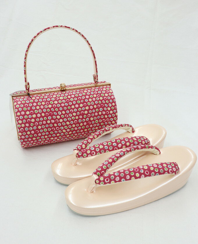 【展示品特価 若干訳アリ】振袖用 草履バッグセット【新古品】マットピンク地 水玉◆草履(実寸約23.0cm)